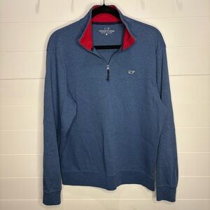 Vineyard Vines Men's Blue and Red Zip-Up Sweater